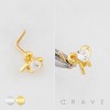 RIBBON HEART WITH BEZEL CZ 316L SURGICAL STEEL L-SHAPE NOSE RING